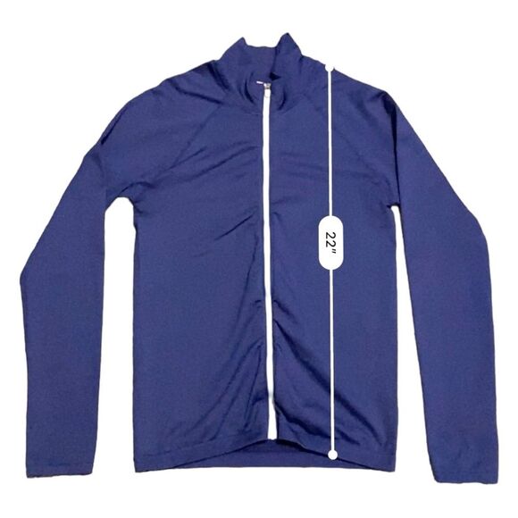 Fabletics Size Large Luciana Seamless Longsleeve Zip Up Mock Neck Navy Blue - Picture 6 of 12
